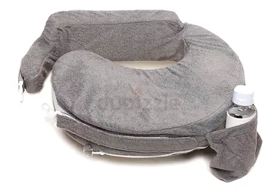 Grey Nursing / Breastfeeding Pillow with Removable Cover and Bottle Pocket