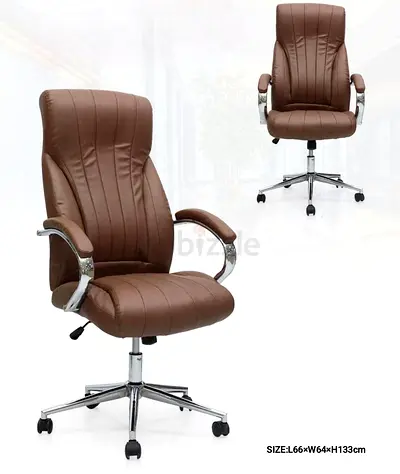 Brown High-Back Executive Office Chair with Chrome Base