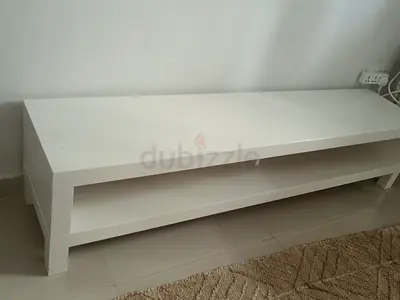 White low TV stand / media console with open shelf
