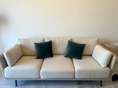 Light Beige 3-Seater Sofa with Dark Legs - Good Condition