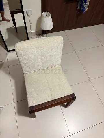 Beige Fabric Dining Chair with Wooden Frame