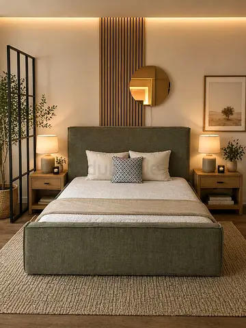 Ovlive green padded queen bed frame