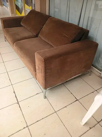 Brown 3-Seater Corduroy Sofa with Metal Legs - Good Used Condition