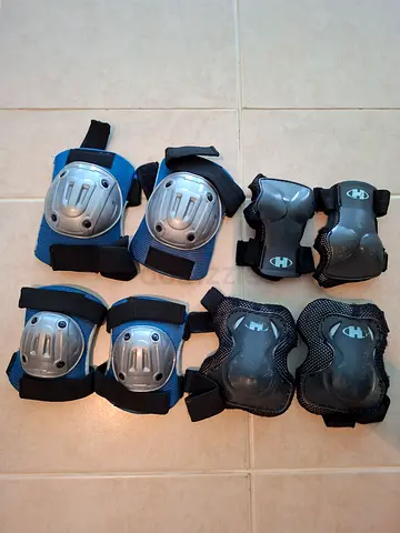 Set of wrist, elbow and knee pads — used protective gear for skating