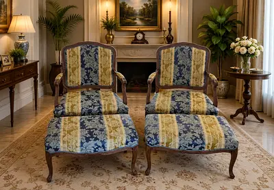 Two Italian armchair with ottomans (like new)