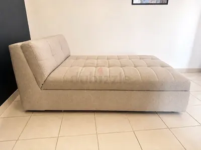West Elm Grey Fabric Chaise Lounge with Storage