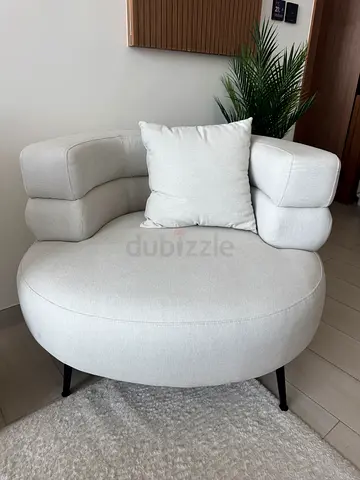 Beige Modern Accent Armchair with Ottoman - Good Condition with just few scratches hardly noticeabe