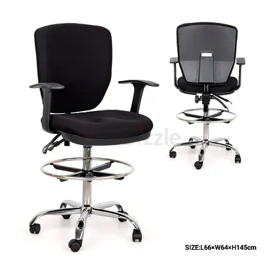 Adjustable Drafting/Office Chair with Foot Ring — Black, Good Condition