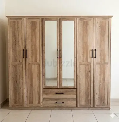 Large 6-Door Wooden Wardrobe with Mirror and    Drawers - Good Condition