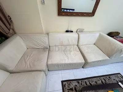 White pure leather 5-seater modular sofa — used