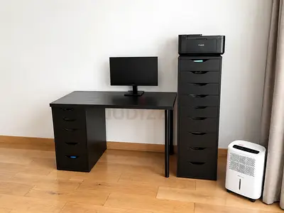 IKEA ALEX black office desk with matching Drawer unit with 9 drawers