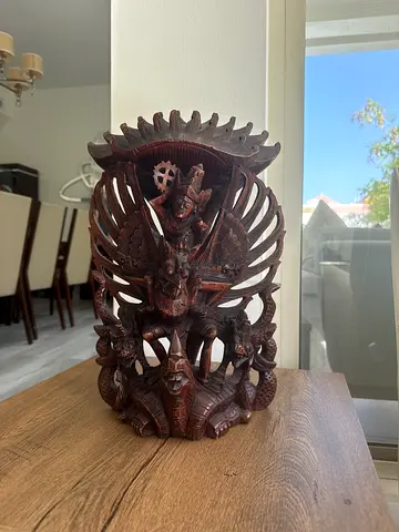 Hand-carved Wooden Multi-figure Hindu Deity Statue