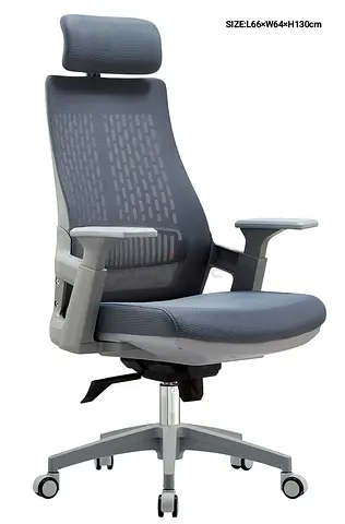 Ergonomic High-Back Office Chair with Headrest — Grey Mesh
