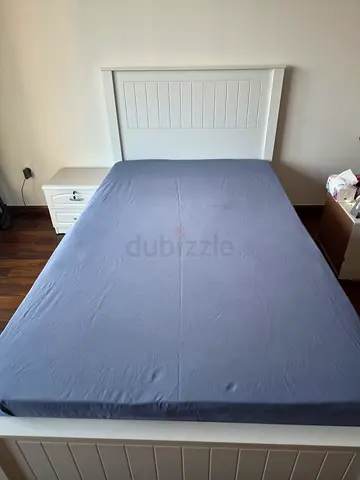 Double bed with storage and medical mattress + slim side mirror -  white