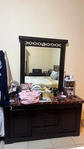 Dark Wood Dresser with Large Mirror - Good Condition