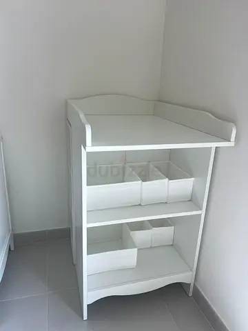White Wooden Baby Changing Table with Open Shelves