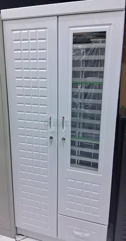 White 2-Door Wardrobe with Mirror and Drawer — Good Condition