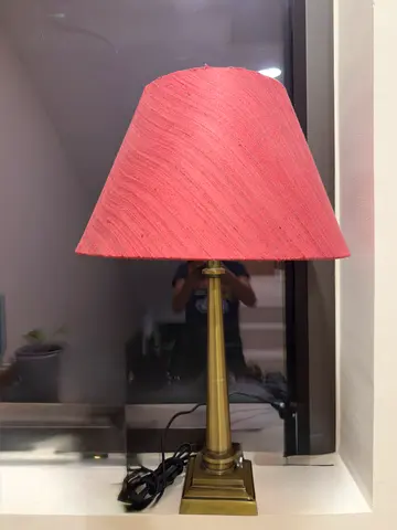 Brass Table Lamp with Red Fabric Shade