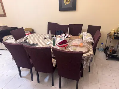 8-Seater Dining Marble Table with Cushioned Chairs - Used