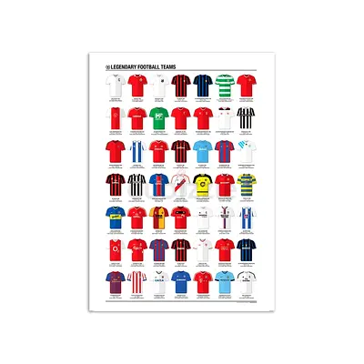 Framed Legendary Football Teams Print — Collection of Classic Kits