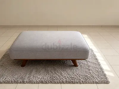 Mid-century Modern Upholstered Ottoman / - Light Grey