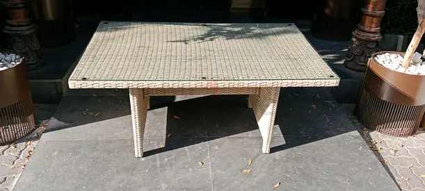 Wicker Outdoor Coffee Table - Beige Rattan Style, Good Condition,