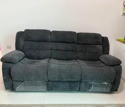 3-Seater Grey Fabric Recliner Sofa - Good Condition