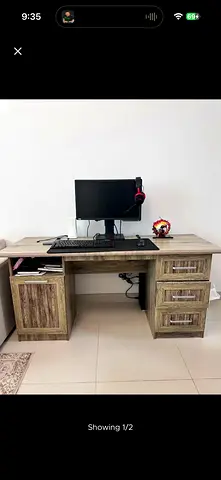 Wooden Computer Desk with Drawers and Storage - Good Condition