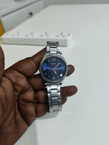 Mens Stainless Steel Analog Watch with Blue Dial