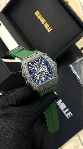 Richard Mille-style Skeleton Dial Mens Watch with Green Strap