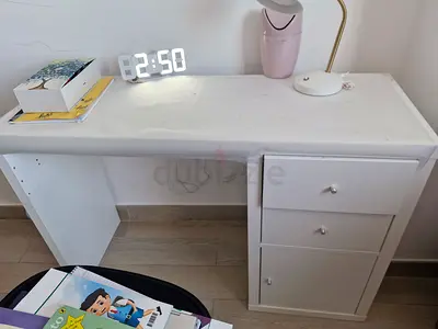White Desk with 2 Drawers and Cabinet - Good Condition