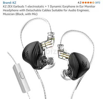 KZ ZEX In-Ear gaming Earphones with Mic — Detachable Cable, Electrostatic + Dynamic Drivers