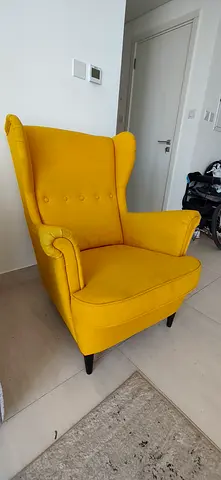 Yellow Upholstered Wingback Armchair - Good Condition