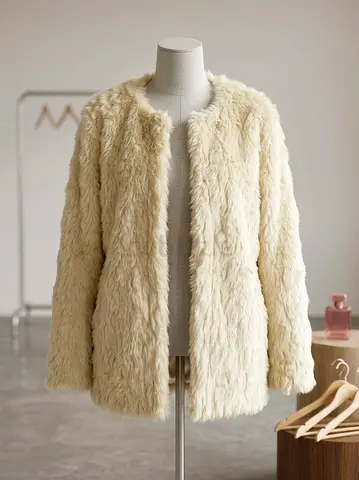 Brand New Faux Fur Coat with Tags – Cream/Ivory – UK 10 / EU 38
