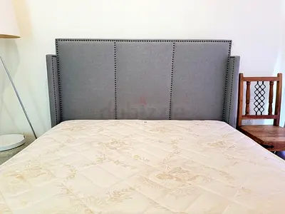 Upholstered Grey Bed Frame with Headboard (Queen) - Good Condition