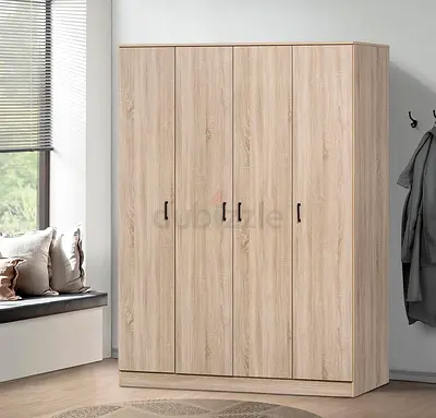 Light Oak 4-Door Wardrobe - Simple Modern Storage
