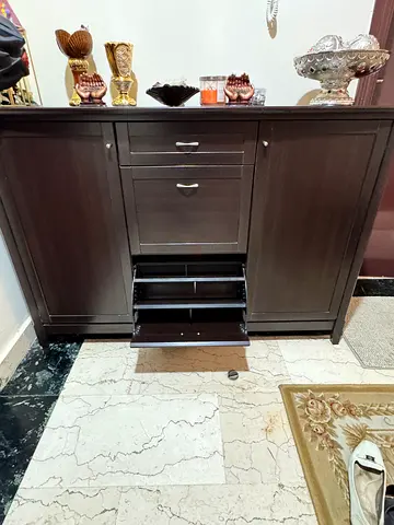 Dark wood shoes Rack storage cabinet with drawers and shelves