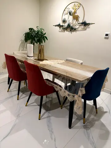 Wooden Dining Table with 3 Velvet Chairs - Light Oak Finish