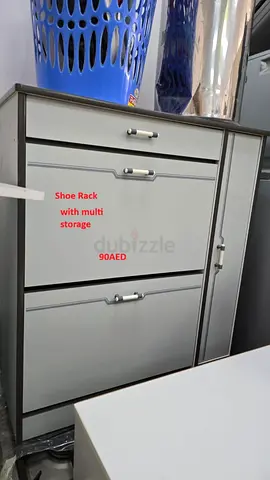 Grey Multi-Storage Shoe Rack with Side Cabinet - Used
