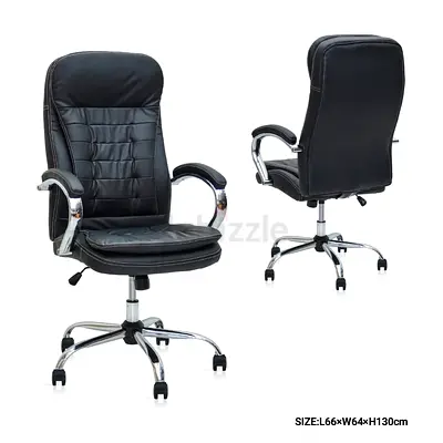 Black Leather Executive Office Chair with Chromed Base
