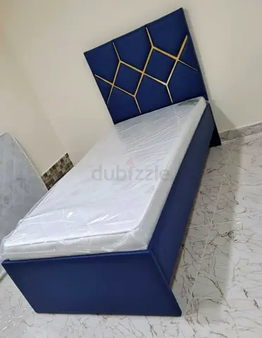 Single bed frame with headboard and mattress - navy blue