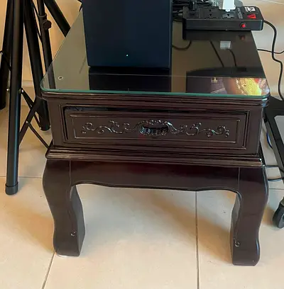 Solid Wood Side Table / Nightstand with Glass Top - Dark Finish