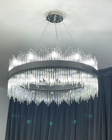 Modern Crystal 80cm Round Chandelier Chrome with LED Bulbs - 3 Colour Change
