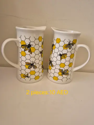 Set of 2 Bee Pattern Ceramic Pitchers - Good Condition