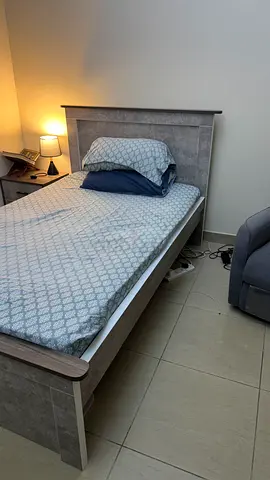Single bed frame with headboard in grey wood finish 120 x 200 + 23 CM