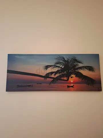 Sunset Palm Tree Canvas Wall Art - Tropical Seascape