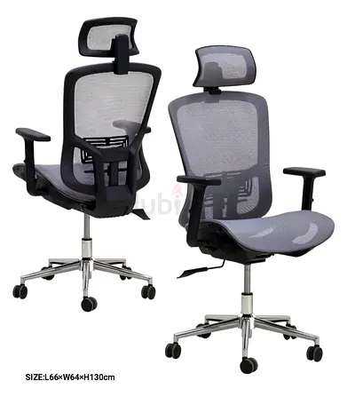 Ergonomic Mesh Office Chair with Headrest (Adjustable, Grey)