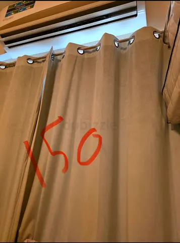 Beige Eyelet Curtains (Ready-made) - Good Condition