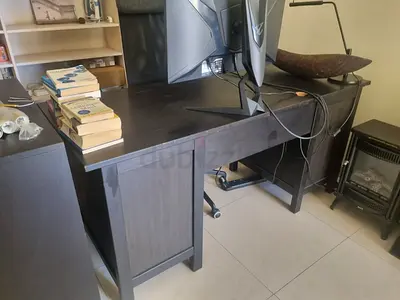 Dark Wooden Study Desk with Storage - Good Condition