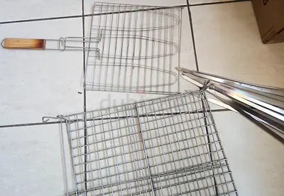 Set of Stainless Steel BBQ Grill Baskets and Skewers